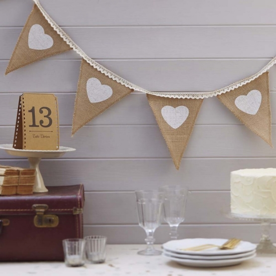 Hessian & Lace Heart Bunting
