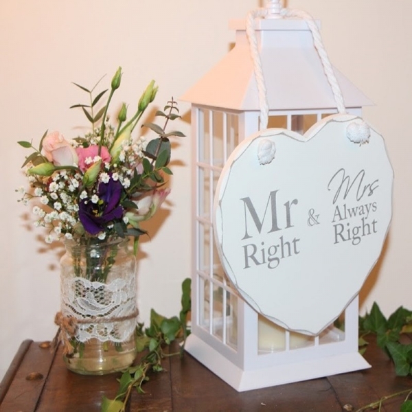 Wooden Heart Plaque - Mr Right & Mrs Always Right