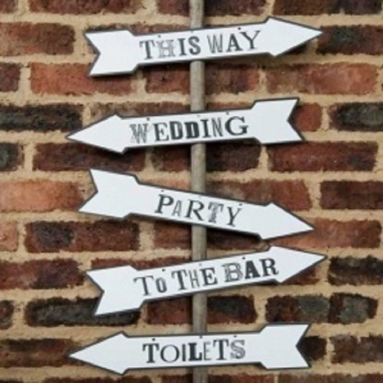 This Way, Wedding Party, To The Bar & Toilets Arrow Sign