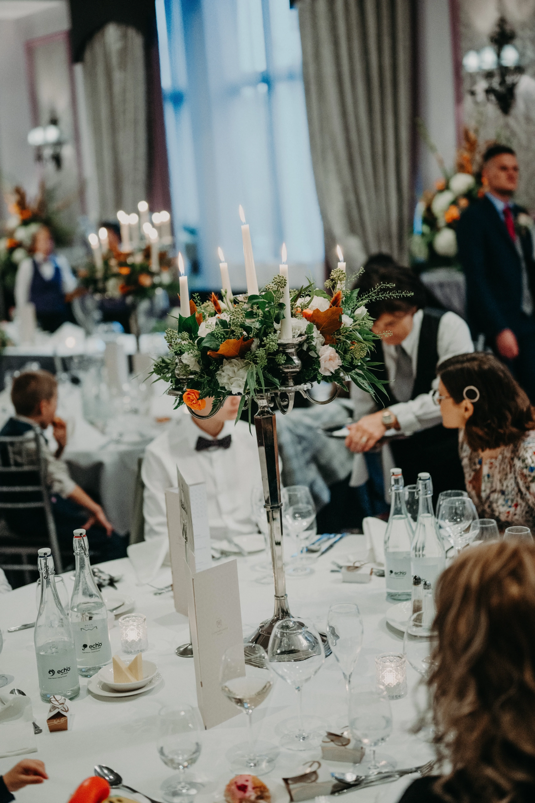Top Table Floral Arrangement at Clontarf Castle Hotel by Flowers Touch Lush autumnal top table floral arrangement at Clontarf Castle Hotel, Dublin created by Flowers Touch