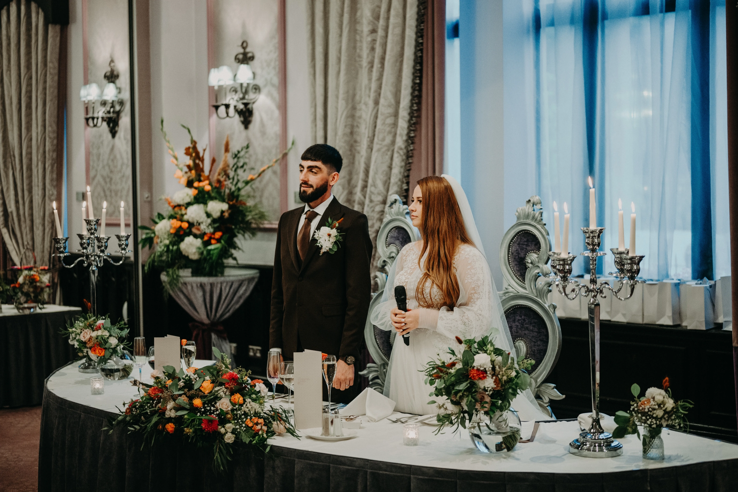 Clontarf Castle Hotel Wedding Atmosphere by Flowers Touch Romantic wedding reception atmosphere at Clontarf Castle Hotel, Dublin with Flowers Touch styling